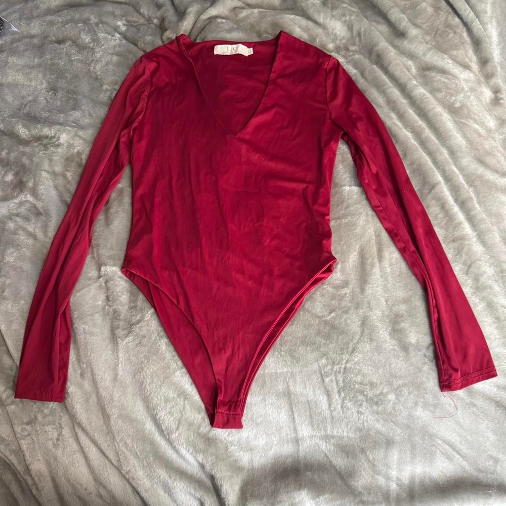Red deep v bodysuit